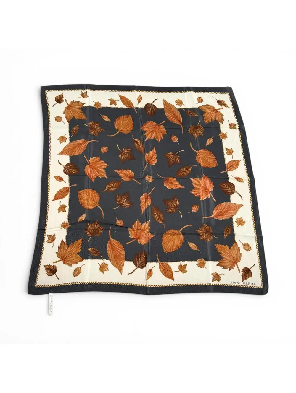 Vintage 100% Silk Anne Klein Leaf Print Scarf